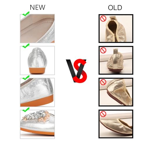 Image of KUNWFNIX Women Ballet Flats Rhinestone Wedding Ballerina Shoes Foldable Sparkly Comfort Slip on Flat Shoes