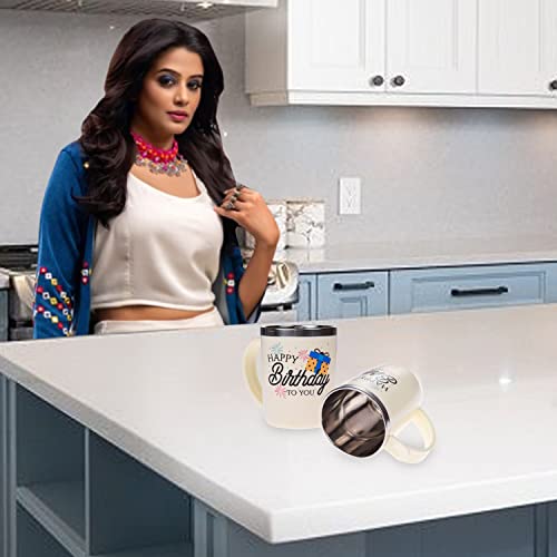 Image of Kuber Industries Insulated Coffee Mug|Stainless Steel Double Wall Tea|Tumbler Cup|Milk Mug with Sliding Lid for Kids & Adults|400 ML (Cream)