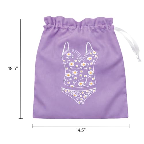 Image of Lingerie Bag for Travel Set of 3, Women Lingerie Bags with Drawstrings, Double-Layered Polyester Beach Bags for Swimwear, Underwear & Storage, 15x15 Inches (Navy-Magenta-Lavender)