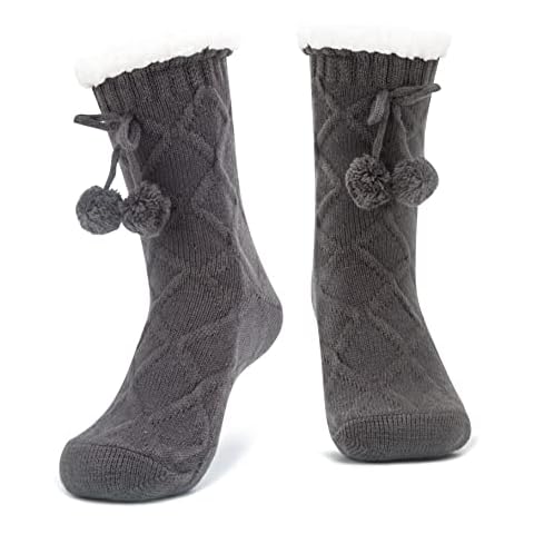 Tolumo Slipper Socks for Women Men Heat Holding Fluffy Sock Knitted Socks Wool Sherpa Fuzzy Bed Slippers One Size Non Slip ZZ023 Grey Cover