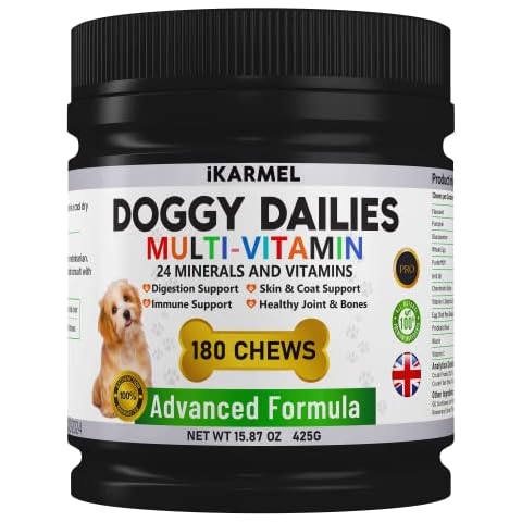 Doggy Dailies Multivitamin Vitamins Supplements For Dogs (180 Chews) Skin & Coat Heart & Brain Gut & Joint Support 24 Vitamins & Minerals puppy to Senior Cover