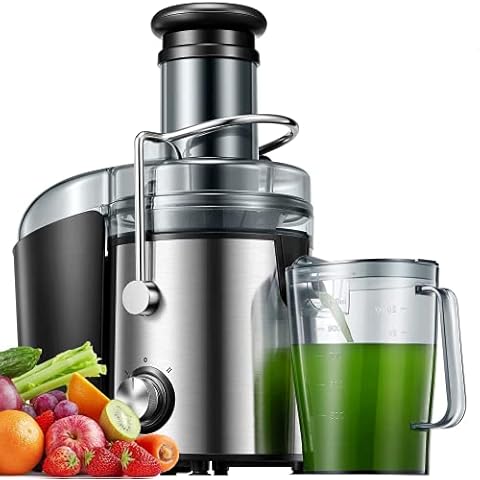 Juicer, 800W Juicer Machine Whole Fruit and Vegetables Easy to Clean, Dual Speed Juicer Extractor with Higher Juice and Nutrition Yield, Anti-Drip Function, Stainless Steel, Silver Cover