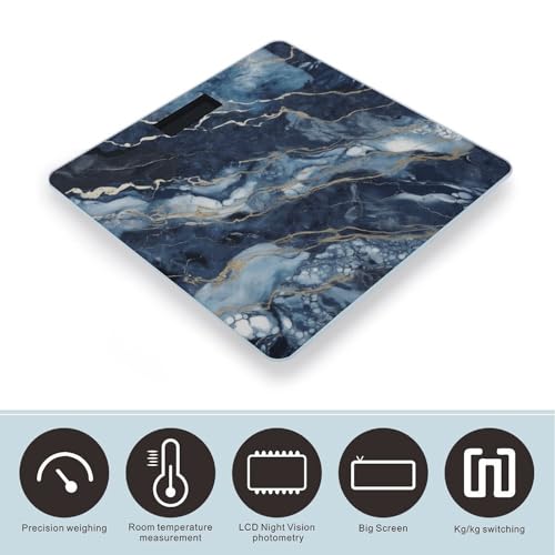 Báscula digital de baño azul mármol con pantalla LCD miniatura 3