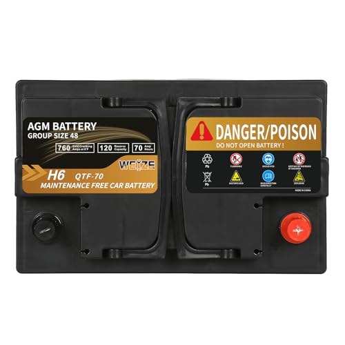 Weize Platinum AGM Battery BCI Group 48-12v 70ah H6 Size 48 Automotive Battery, 120RC, 760CCA, 36 Months Warranty, Dimensions 10.94" L x 6.89" W x 7.48" H - Image 5