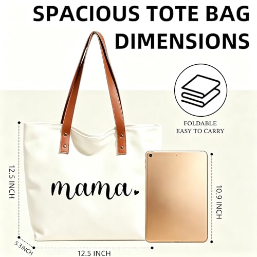 Skdgih Mama Canvas Tote Bag for New Mom Gifts, Work & Travel Everyday Tote Bag for Daily Essentials — view 2