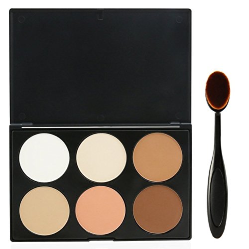 EVERMARKET Makeup Contour Kit Highlight and Bronzing Powder Palette - 6 Colors with Premium Oval Make Up Brush