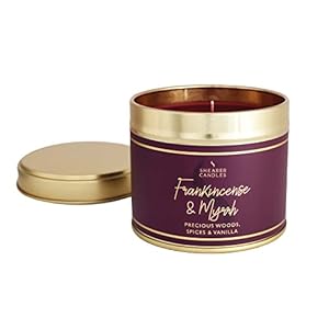 Shearer Candles Frankincense and Myrrh Large Scented Gold Tin Candle – Burgundy