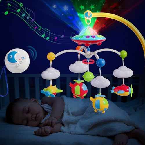 Image of Mini Tudou Musical Baby Crib Mobile Toy with Lights and Music, Star Projector Function and Cartoon Rattles, Remote Control Musical Box with 108 Melodies, Toy for Newborn Sleep