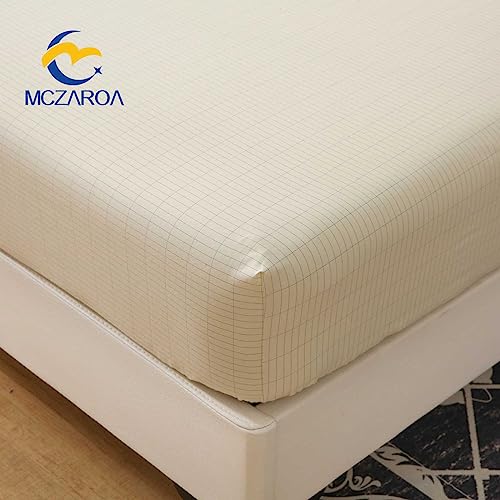 Grounding Sheets King, 90% Organic Cotton+10% Silver, Fitted Grounded Bed Sheet Deep Pocket for Improved Sleep & Wellness (White, King - 78"x80"x15")