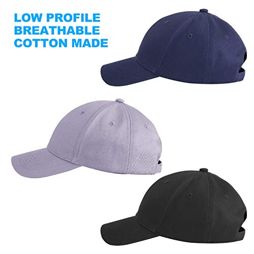Meinicy 3Pcs Plain Structured Baseball Cap, Cotton Dad Hat Fits Men Women, Adjustable Low Profile (Black+Gray+Navy) #TOP2