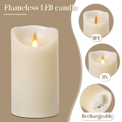 Image of Flameless Candles with Remote, 2 Pack 6 Inch Real Wax LED | Rechargeable Real Wax LED Candles with 3D Flicker, Remote and Timer for Safe flameless Home, Wedding and Holiday Decor.