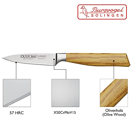 Foto von Burgvogel Solingen Spickmesser 9 cm geschmiedet Olivenholz, Oliva Line, rostfrei, deutsches Officemesser, hell, scharf, Braun Beige, 6910.926.09.0