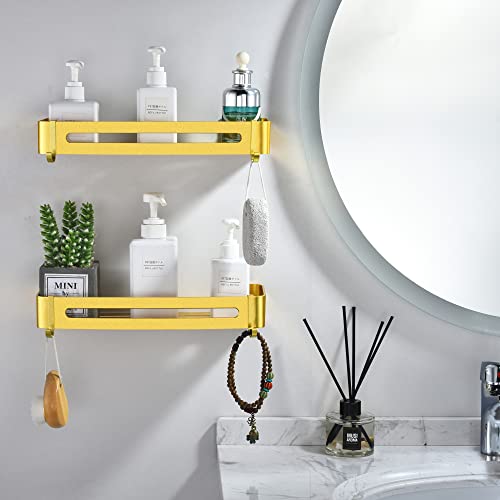 Maifey Bright Gold Shower Caddy, Bathroom Shelves Wall Mounted, Metal Shower Shelves No Drilling, Shower Organizer Adhesive Installation, Antirust (2 Tiers) #TOP7