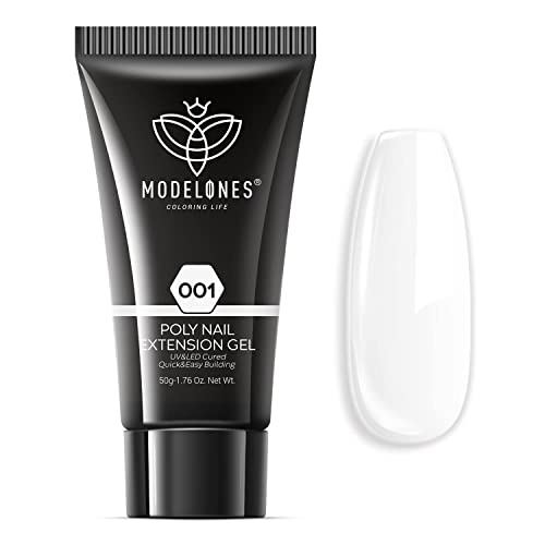 Modelones Polygel kit Ongle Gel UV Complet 50g Faux Ongles Extension Blanc Nude Jelly Construction Vernis Semi Permanent Quick Building Extender Gel Kit pour Manucure Nail Art Debutant