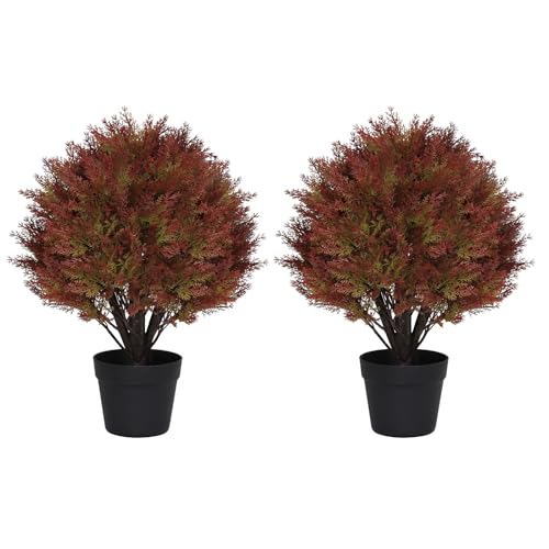 24" Faux Cedar Trees for Outdoor Planters, Artificial Topiary Ball Plants UV Resistant, Fake Bushes & Shrubs for Front Porch, Patio, Fall Decor, Set of 2