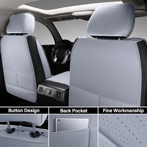 Image of Coverado Toyota Tundra Seat Covers, Leather Seat Covers Compatible with 2007-2021 Toyota Tundra Crew /Crewmax /Extended /Double Cab Automotive Seat Covers for Car Trucks (Front, Gray)