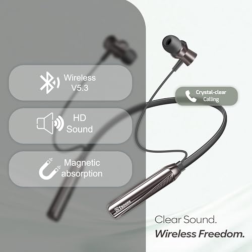 TP TROOPS Neckband Bluetooth Headphones with 50 Hours Playtime with 10mm Drivers, Rich Music Experience, Type C Charging, Bluetooth 5.3 Wireless in-Ear Earphones with Mic, Voice Assistant (Dark Grey) view 2