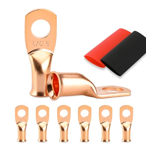 HOUSUN Battery Cable Ends, 8PCS 6 Gauge Wire Connectors 5/16 Copper Wire Lugs, Bare Copper Eyelets with Heat Shrink Tubing
