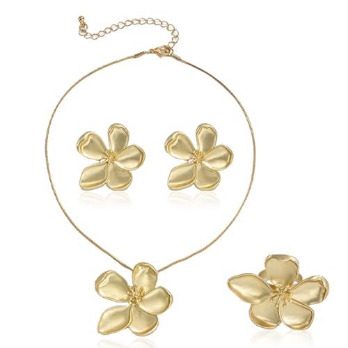 LXONTSG Ensemble Bijoux Femme Fleurs, Collier Boucles D'Oreilles Fleurs, Parure de Bijoux Femme, Ors Parure de Fleu pour Femmes, Boucle d'oreille Fleu Or,...