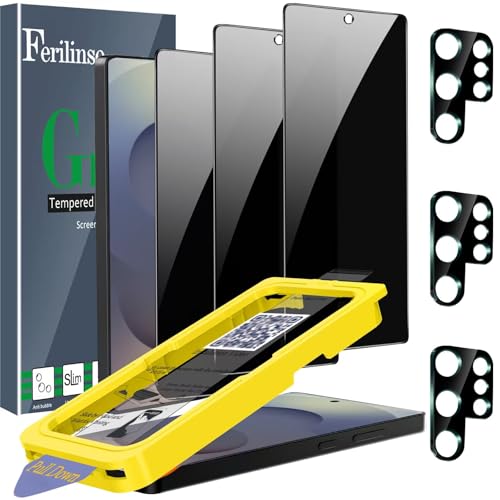 Ferilinso [Auto Dust Install] 3 Pack Privacy Screen Protector for Samsung Galaxy S25 Ultra [Phone Case fit], 3 Tempered Glass Camera Lens Accessories for Samsung S25 Ultra