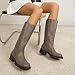 Athlefit Knee High Boots for Women Chunky Heel Tall Riding Boots Square Toe Fashion Womens Winter Booties Taupe Size 8.5