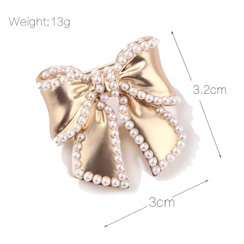 Image of 14k Golden Plated Bow Knot Lapel Brooch Pin Cultured Pearl Ribbon Bow Pins Clip Sweater Dress Suit Clothes Accessories Brooches Pins Fashion Christmas Birthday Jewelry Gifts for Women Girls Decor
