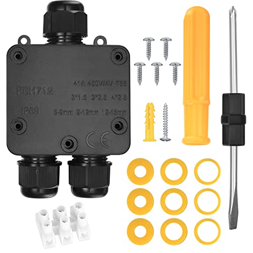 IP68 wasserdichte Abzweigdose 3 Wege, Kabelverbinder, externe Verteilerdose Außen, Leitung PA9 Kabelbox Drahtverbinder 5-9mm & 9-12m Erdkabel Klemmen Wasserdicht, mit Schraubendreher Cover
