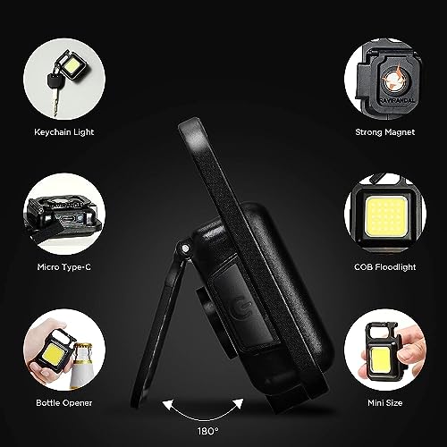 Image of LED Mini COB Flashlights High Lumens Bright Light Keychain Flashlight Portable USB Rechargeable Light 3 Light Modes with Folding Bracket,Bottle Opener for Fishing Walking Camping