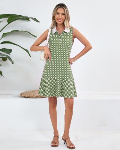 Image of YEXPINE Women's Sleeveless Polo Dress Ruffle Hem Lapel V Neck T-Shirt Summer Mini Dresses
