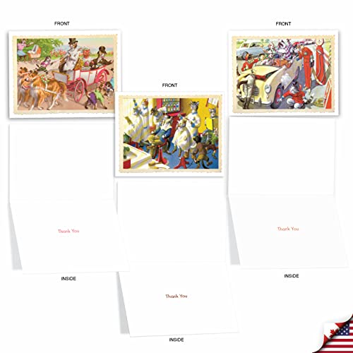 Image of The Best Card Company 10 Assorted Thank You Notes Bulk Box Set 4 x 5.12 Inch with Envelopes (10 Designs, 1 Each) Cats Are People Too M6473TYG