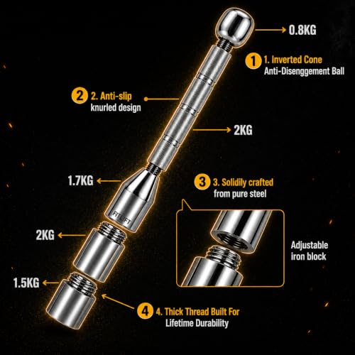 Image of Premium Steel Clubbell for Strength Training, Adjustable Weight, 4.5 KG-10 KG(6 in 1) Non-Slip Knurled Handle (8 kg (4 in 1))