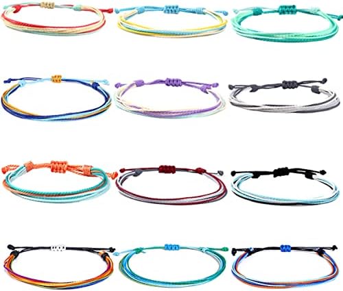 yfstyle 12Pcs Summer Beach Surfer Wave Bracelets Adjustable Handmade Waterproof Braided String Beaded Anklets Starfish Turtle Infinity Ankle Bracelets for Women Girls Boho Jewelry for Summer-12PCS B