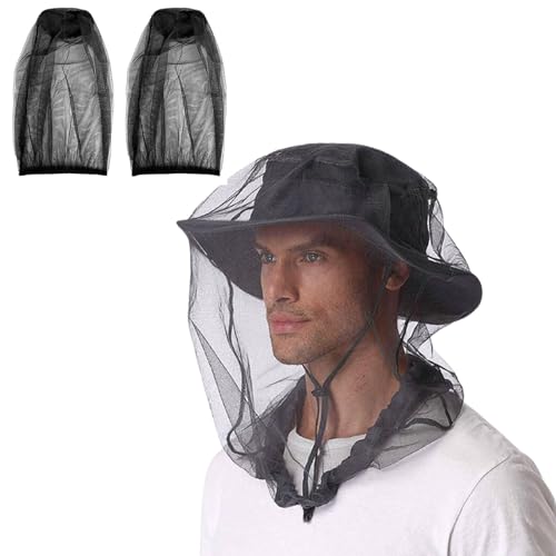 LMOGWL 2 piezas con una cubierta negra de mosquitero repelente de mosquitos, un sombrero con mosquitero y una red antimosquitos facial para viajes de campamento de pesca al aire libre de apicultura