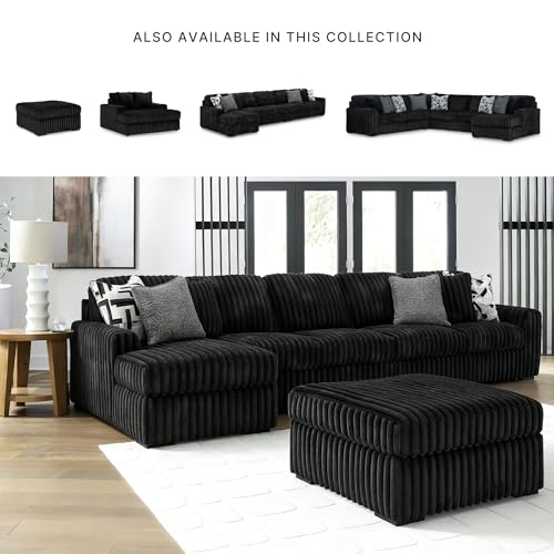 Image of Signature Design by Ashley Midnight‑Madness Sectionals, Jumbo Corduroy Sectional Sofa with Chaise, Plush Cushioned Comfort for Cozy Living Room Lounging, 190 inch W x 65 inch D x 40 inch H, Black