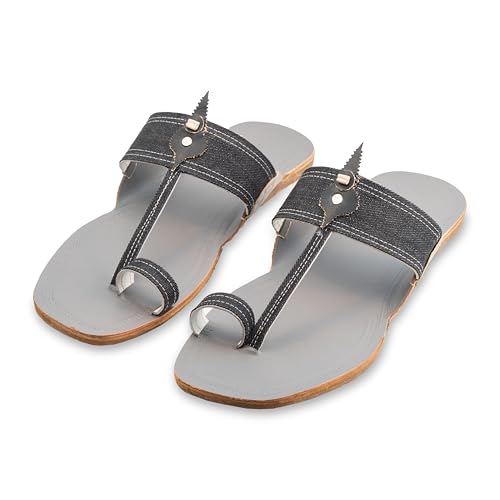 Image of KORAKARI Men Kolhapuri Chappal Handcrafted Sandal Smooth and Comfortable Flip Flops Slipper Stylish Anti Slip Design Genuine Leather Traditional Footwear.