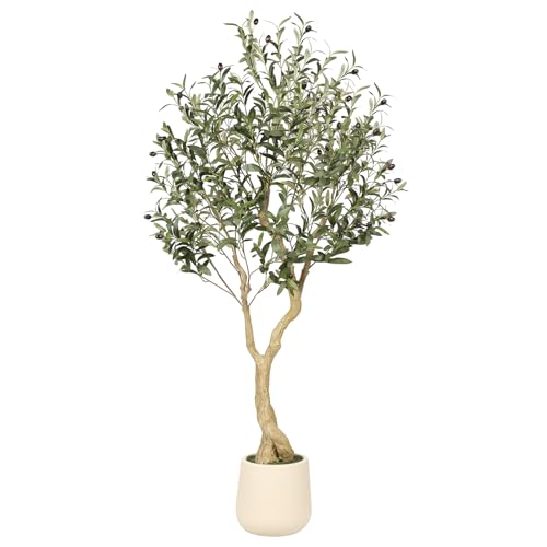 Realead 5ft Olive Trees Artificial Indoor with White Tall Exquisite Planter
