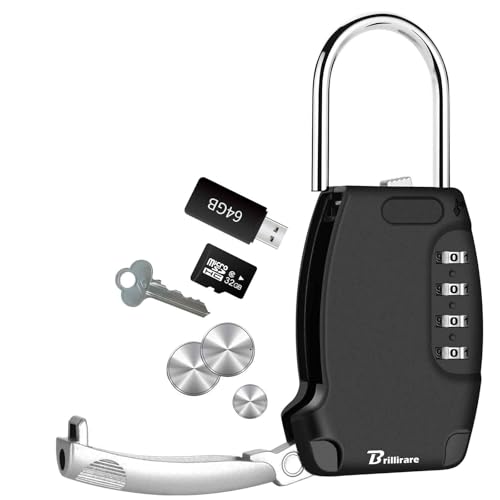 Lockbox Portable, Key Safe Storage Box Alloy, Realtor's Hanging 4 Digits Combination Lock Box Waterproof, Metal Resettable Key Hider for Home, House Keys, Vacation Rentals-Black