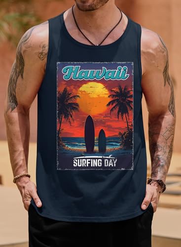 Image of VOGSTART Mens Hawaiian Beach Tank Tops Summer Vacation Muscle Top Graphic Sleeveless Shirts (S-3XL)