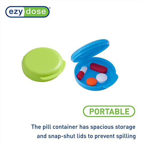 Ezy Dose Daily Round, Portable On-The-Go, Pill Box, Organizer And Vitamin Containers, Snap Shut Lids, Perfect For Traveling, Blue And Green, 2 Pack #TOP2