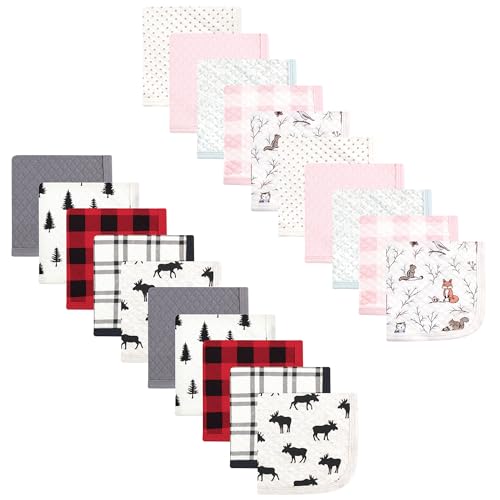Image of Hudson Baby Unisex Baby 20Pc Quilted Cotton Washcloths, Moose Enchanted Forest, One Size