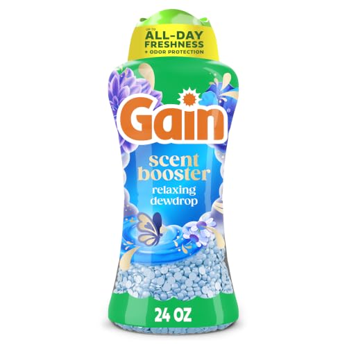 Gain In-Wash Laundry Scent Booster Beads Long-Lasting Fresh Scent Beads All Day Freshness and Odor Protection, Relaxing Dewdrop Scent, 24 oz (Packaging May Vary)
