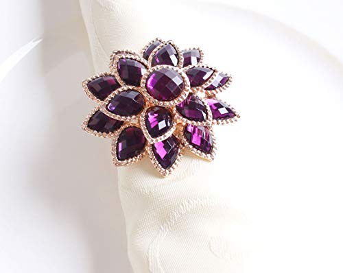 Fennco Styles Rhinestone Crystal Flower Napkin Rings Wedding Holiday Table Decoration - Set of 4 (Purple Crystal Flower)