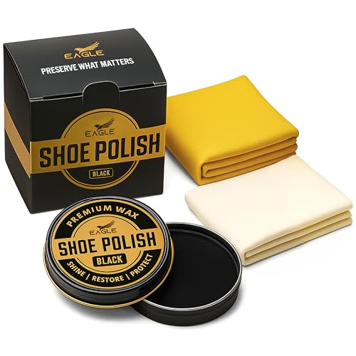 Eagle Black Shoe Polish Wax – Premium High-Gloss Shine & Leather Conditioner – Restores Color, Covers Scuffs, Nourishes & Protects – For Black Leather Shoes, Boots, Belts, Bags – 3-Piece Kit