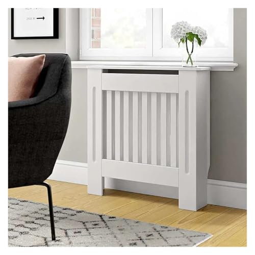 Cache-radiateur moderne blanc à lattes ajourées en bois massif - 3