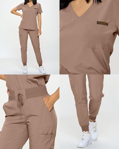 Image of Monarch Uniforms Slim Fit Stretchy Scrubs Women's Jogger Scrub Set Slim Jogger Scrubs with Tuck-In Top for Women