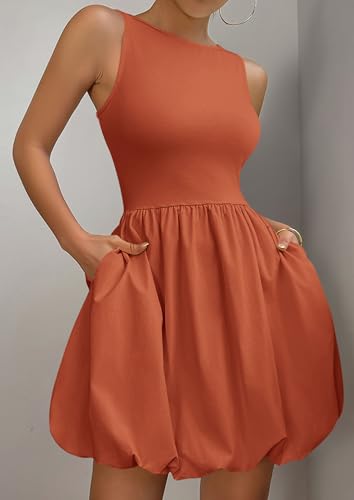 Image of PRETTYGARDEN Summer Dresses for Women 2026 Casual Mini Short Cocktail Dress Sleeveless Tank Crew Neck Bubble Sundress Pockets