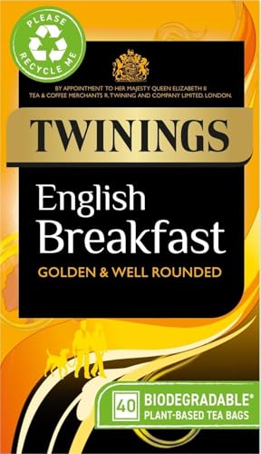 Image of Twinings English Breakfast Tea | Golden, Well Rounded & Full Bodied Black Tea | 40 Biodegradable Tea Bags