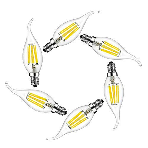 MENTA Bombillas Vela de Filamento Flame LED E14 6W equivalente a 60W Blanco Frío 6500K 600LM Casquillo Fino E14 SES No regulable Vidrio 6 Unidades