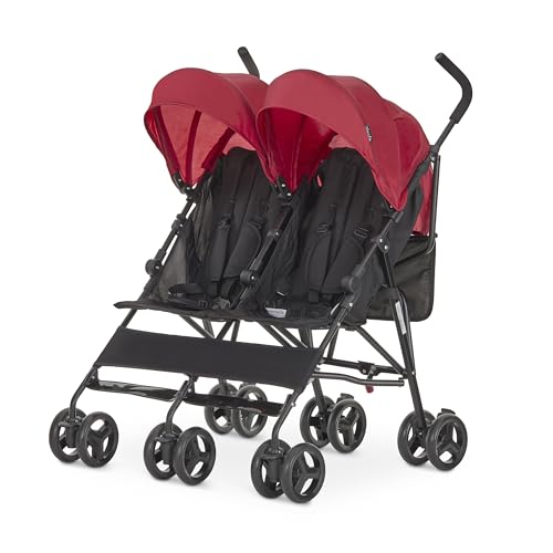 Dream On Me Twin Venture Umbrella Stroller in Red, Multi Backrest Positions, Adjustable & Removable...