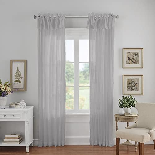 Elrene Home Fashions Jolie Crushed Semi-Sheer Window Curtain, Adjustable Tie-Top Single Panel, 52" x 95" (1 Panel), Gray
